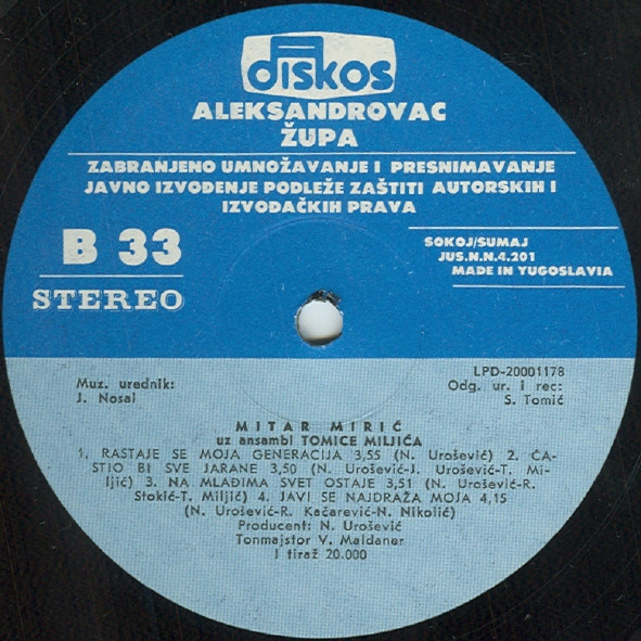Mitar Mirić uz Ansambl Tomice Miljića - Ne Diraj Čoveka Za Stolom (LP, Album)
