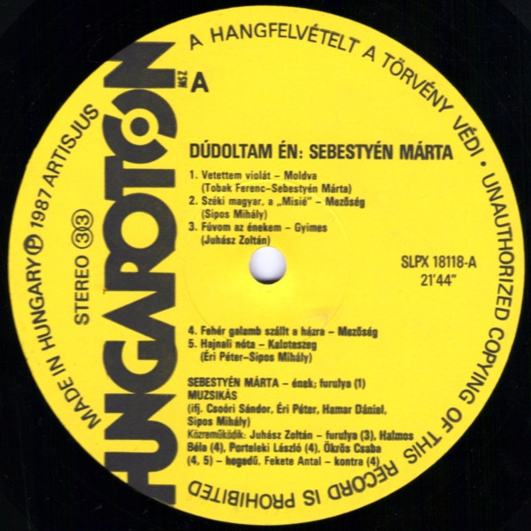 MÃ¡rta SebestyÃ©n, MuzsikÃ¡s - DÃºdoltam Ã‰n: SebestyÃ©n MÃ¡rta / MÃ¡rta SebestyÃ©n Sings (LP, Album)