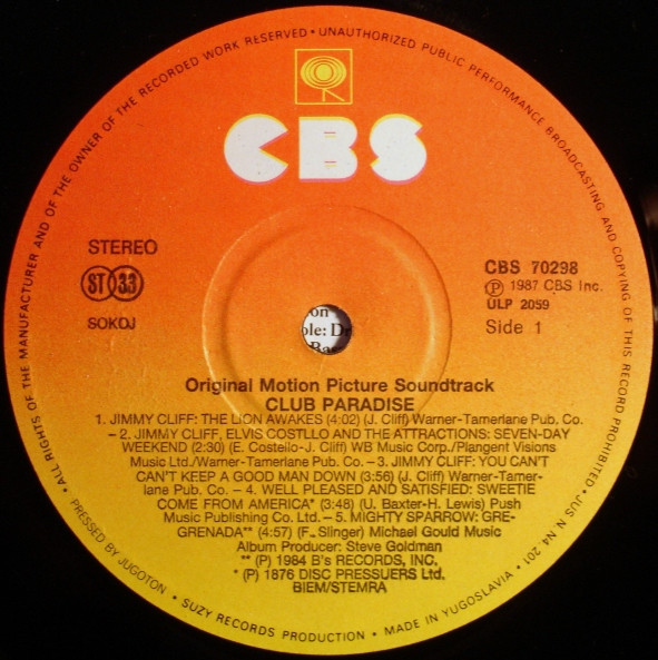 Various - Club Paradise - Original Motion Picture Soundtrack (LP, Comp)