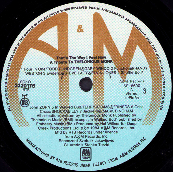 Various - That's The Way I Feel Now - A Tribute To Thelonious Monk (2xLP, Album)
