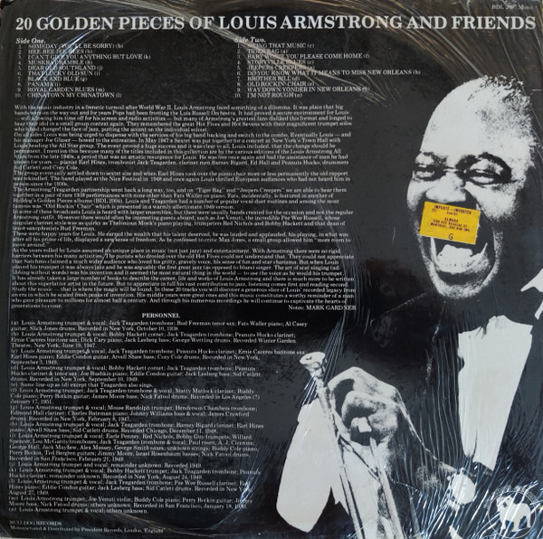 Louis Armstrong And Friends* - 20 Golden Pieces Of Louis Armstrong And Friends (LP, Comp, RM)