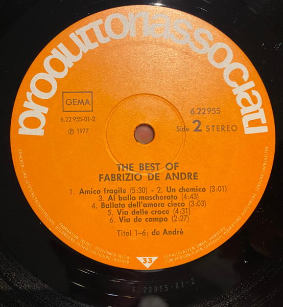 Fabrizio De André - The Best Of (LP, Comp)