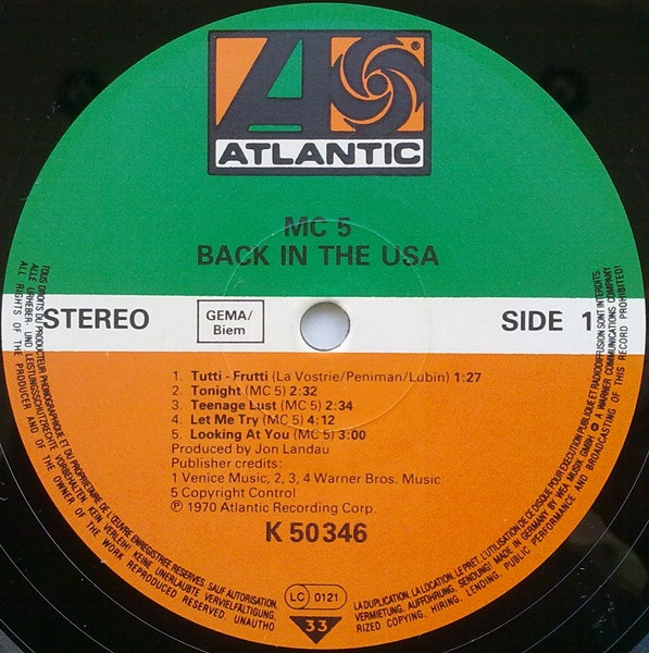 MC5 - Back In The USA (LP, Album, RE)