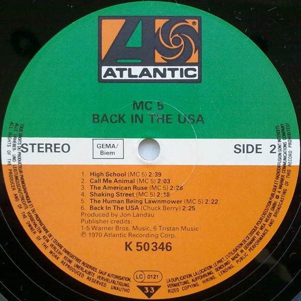 MC5 - Back In The USA (LP, Album, RE)