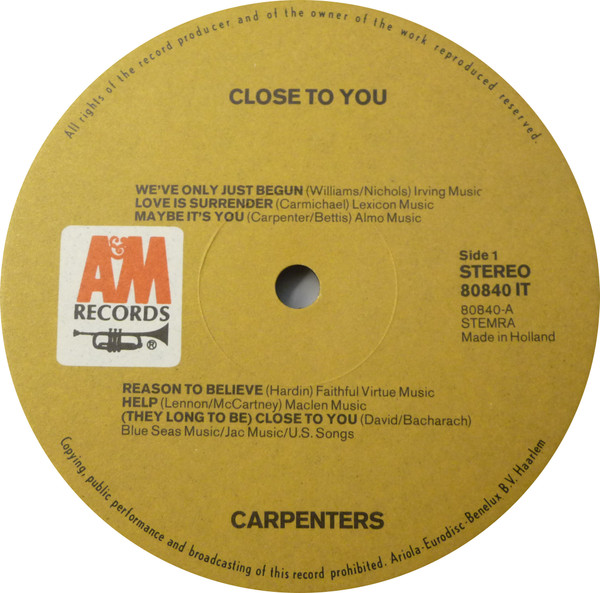 Carpenters - Close To You (LP, Album)