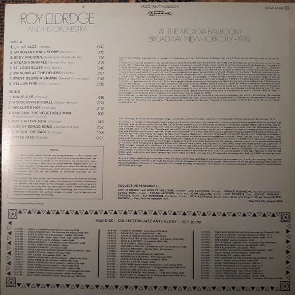 Roy Eldridge And His Orchestra - At The Arcadia Ballroom Broadway, New York City - 1939 (LP, RE)