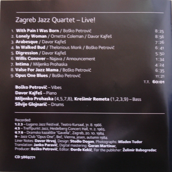 Zagreb Jazz Quartet* - Live! (CD, Album)