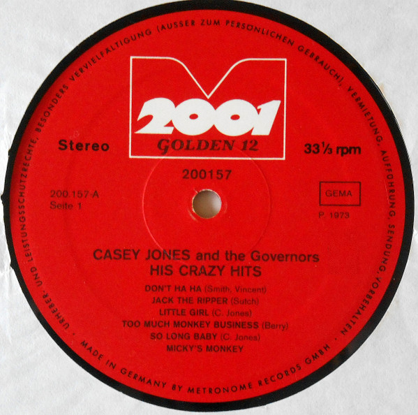 Casey Jones And The Governors* - His Crazy Hits (LP, Comp)