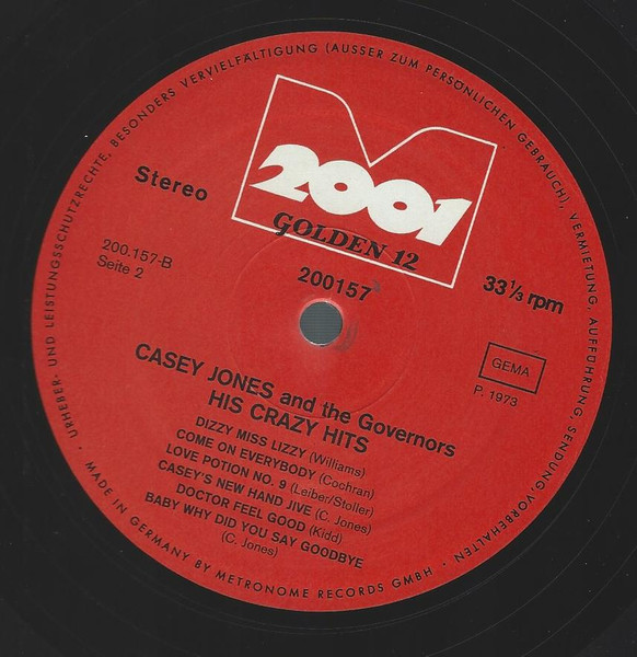 Casey Jones And The Governors* - His Crazy Hits (LP, Comp)