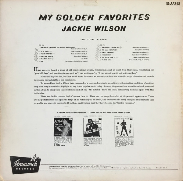 Jackie Wilson - My Golden Favorites (LP, Comp, Mono)