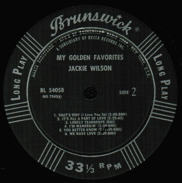 Jackie Wilson - My Golden Favorites (LP, Comp, Mono)