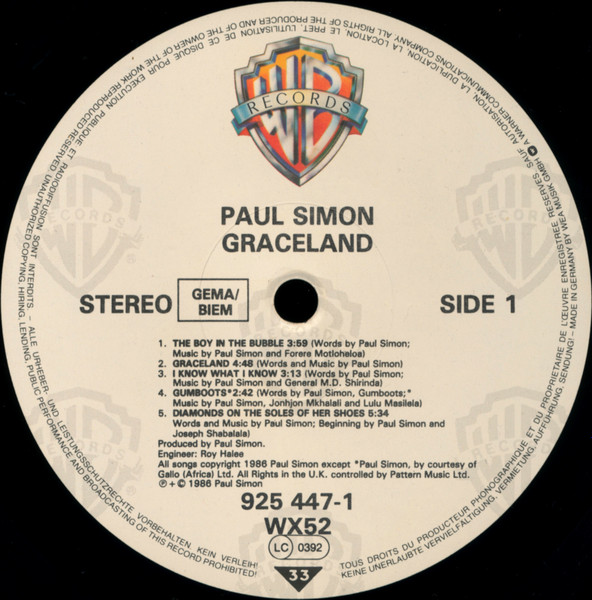 Paul Simon - Graceland (LP, Album, Emb)