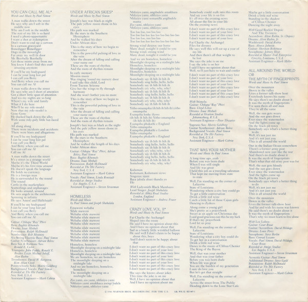 Paul Simon - Graceland (LP, Album, Emb)