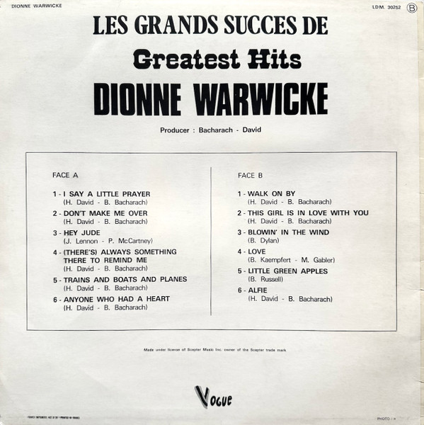 Dionne Warwicke* - Les Grands Succes De Dionne Warwicke (LP, Comp)