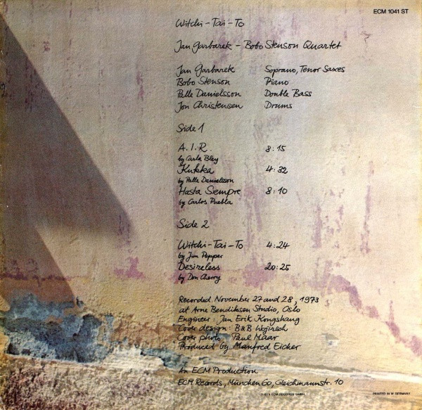 Jan Garbarek - Bobo Stenson Quartet With Palle Danielsson, Jon Christensen - Witchi-Tai-To (LP, Album)