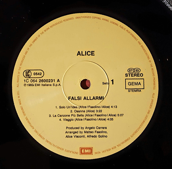 Alice (4) - Falsi Allarmi (LP, Album)