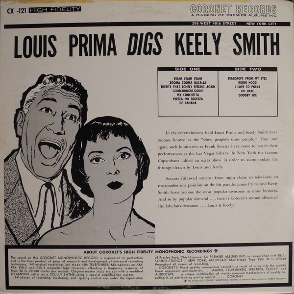 Louis Prima & Keely Smith - Louis Prima Digs Keely Smith (LP, Album, Mono)