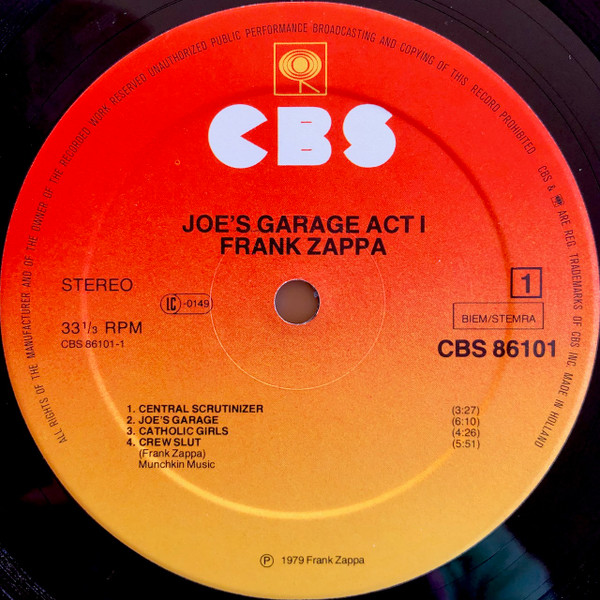 Zappa* - Joe's Garage Act I (LP, Album, Gat)