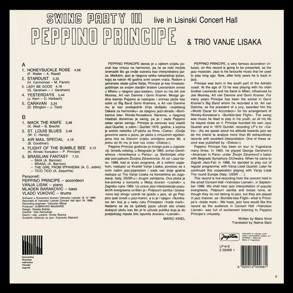 Peppino Principe & Trio Vanje Lisaka - Swing Party III - Live (LP, Album)