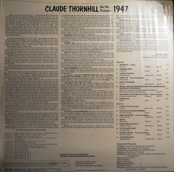 Claude Thornhill And His Orchestra - The Uncollected Claude Thornhill And His Orchestra 1947 (LP, Comp)
