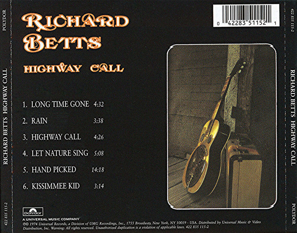 Richard Betts* - Highway Call (CD, Album, RE, RM)