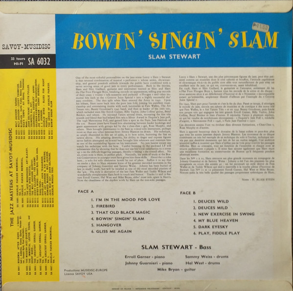 Slam Stewart - Bowin' Singin' Slam (LP, Album, RE)