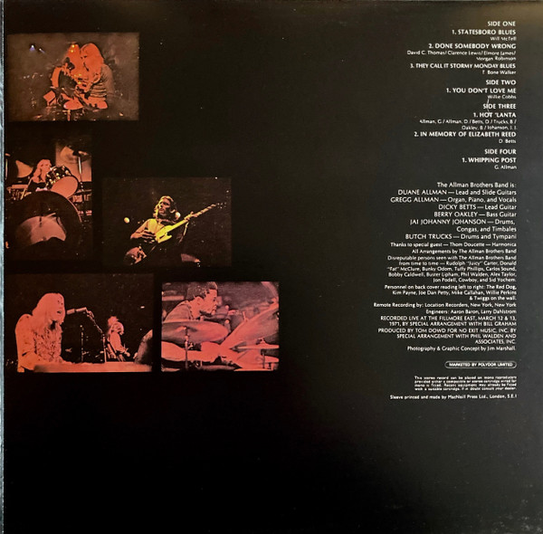 The Allman Brothers Band - The Allman Brothers Band At Fillmore East (2xLP, Album, RE)
