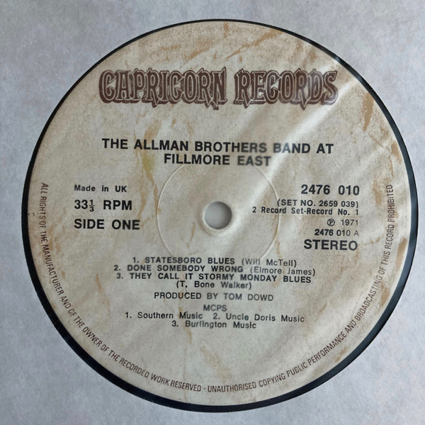 The Allman Brothers Band - The Allman Brothers Band At Fillmore East (2xLP, Album, RE)