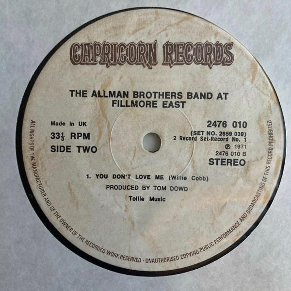 The Allman Brothers Band - The Allman Brothers Band At Fillmore East (2xLP, Album, RE)