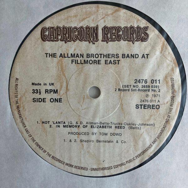 The Allman Brothers Band - The Allman Brothers Band At Fillmore East (2xLP, Album, RE)