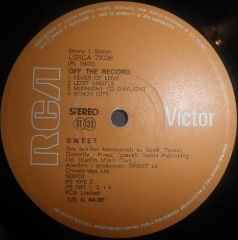 Sweet* - Off The Record (LP, Album, Gat)
