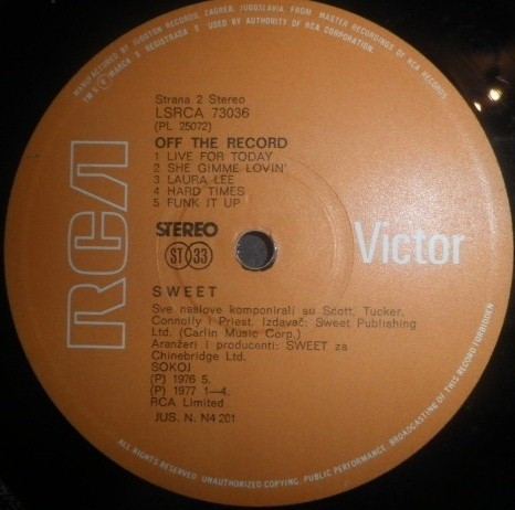 Sweet* - Off The Record (LP, Album, Gat)