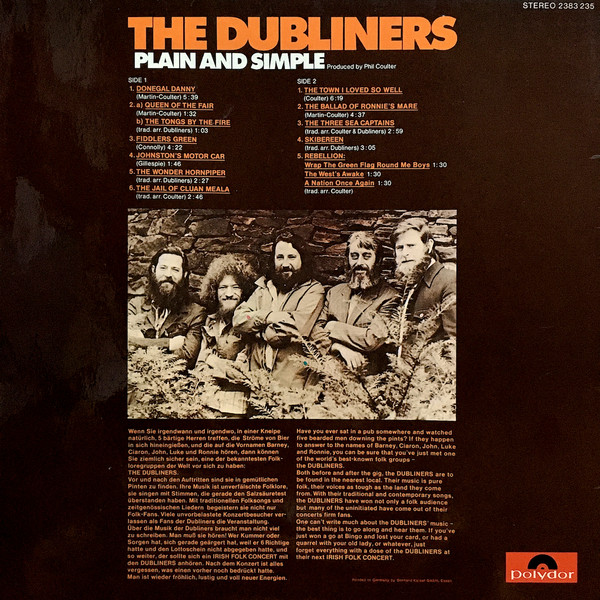 The Dubliners - Plain And Simple (LP, Album)