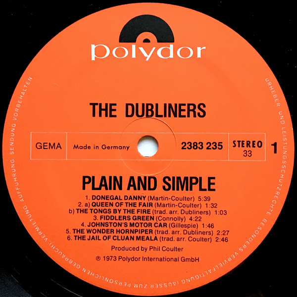 The Dubliners - Plain And Simple (LP, Album)