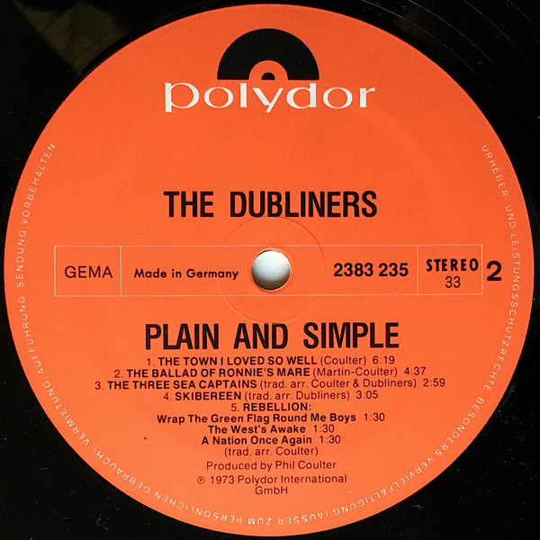 The Dubliners - Plain And Simple (LP, Album)