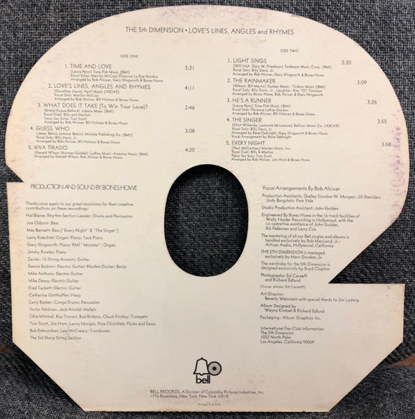 The 5th Dimension* - Love's Lines, Angles And Rhymes (LP, Album, BW)