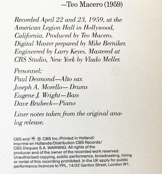 The Dave Brubeck Quartet - Gone With The Wind (LP, Album, Mono, RE, RM)