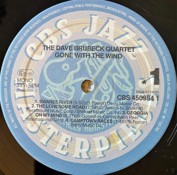 The Dave Brubeck Quartet - Gone With The Wind (LP, Album, Mono, RE, RM)