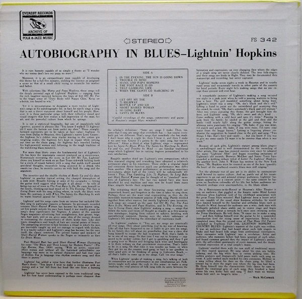 Lightnin' Hopkins - Autobiography In Blues (LP, RE)