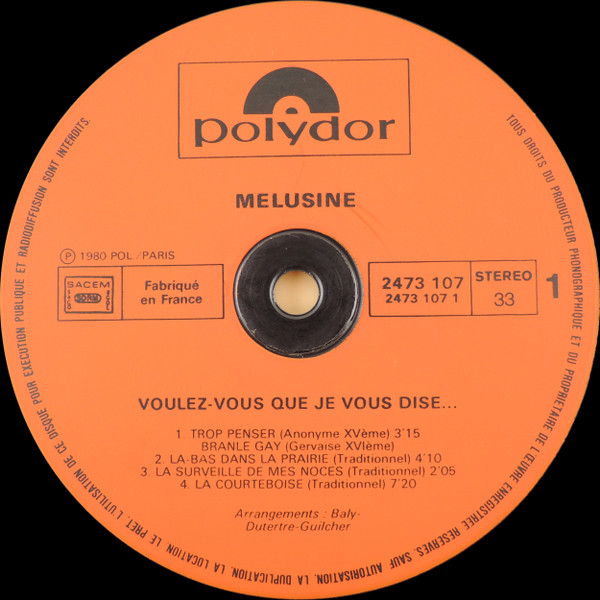 Mélusine - Voulez-vous Que Je Vous Dise... (LP, Album)