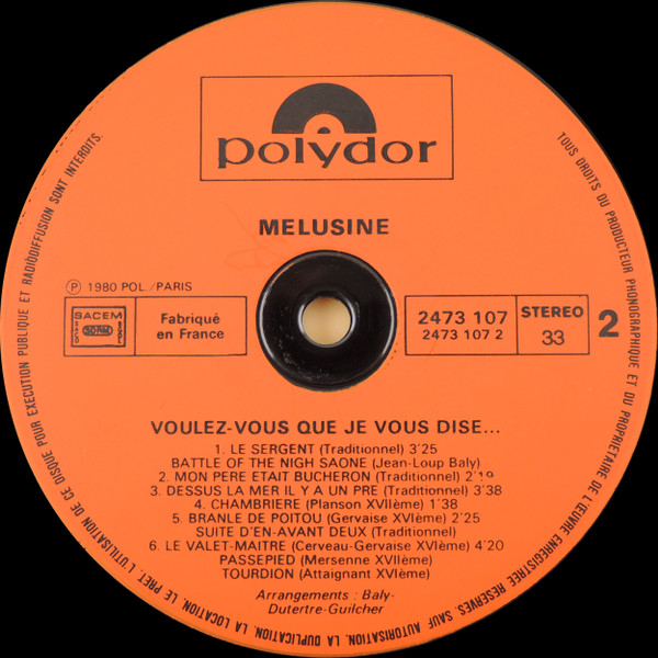Mélusine - Voulez-vous Que Je Vous Dise... (LP, Album)