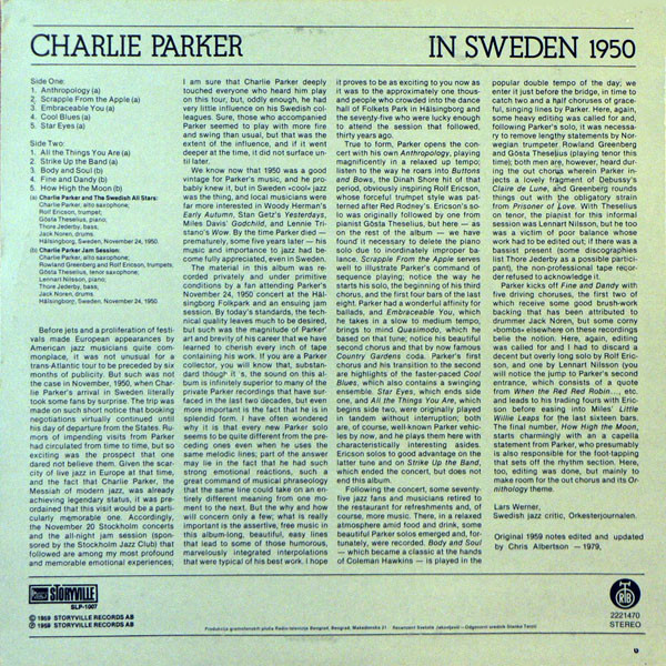 Charlie Parker - In Sweden 1950 (LP, RE)