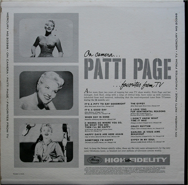 Patti Page - On Camera…Patti Page…Favorites From TV (LP, Album, Mono)