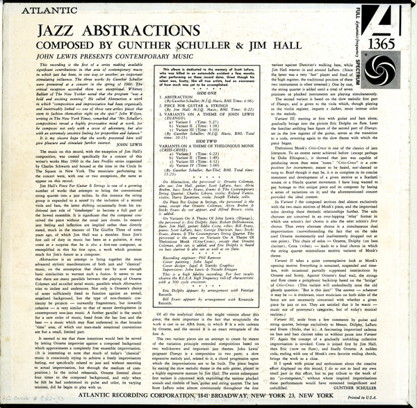 John Lewis (2) - Jazz Abstractions (LP, Album, Mono)