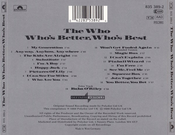 The Who - Who's Better, Who's Best (CD, Comp, Mono)