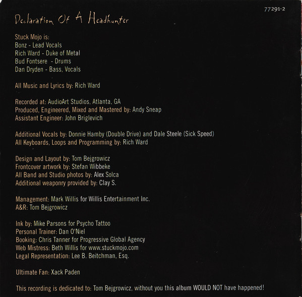 Stuck Mojo - Declaration Of A Headhunter (CD, Album, Dig)