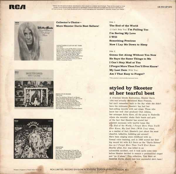 Skeeter Davis - The Best Of Skeeter Davis (LP, Comp)