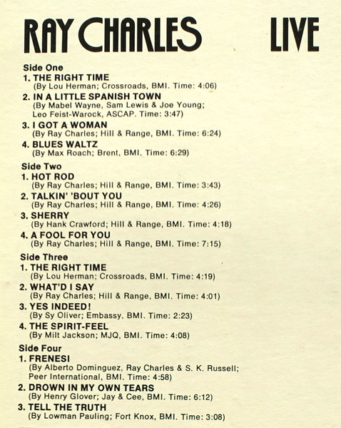 Ray Charles - Live (2xLP, Album, Comp, Mono)