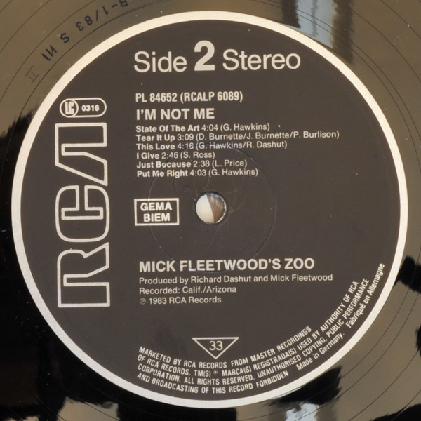 Mick Fleetwood's Zoo - I'm Not Me (LP, Album)