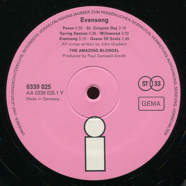 The Amazing Blondel* - Evensong (LP, Album, Gat)